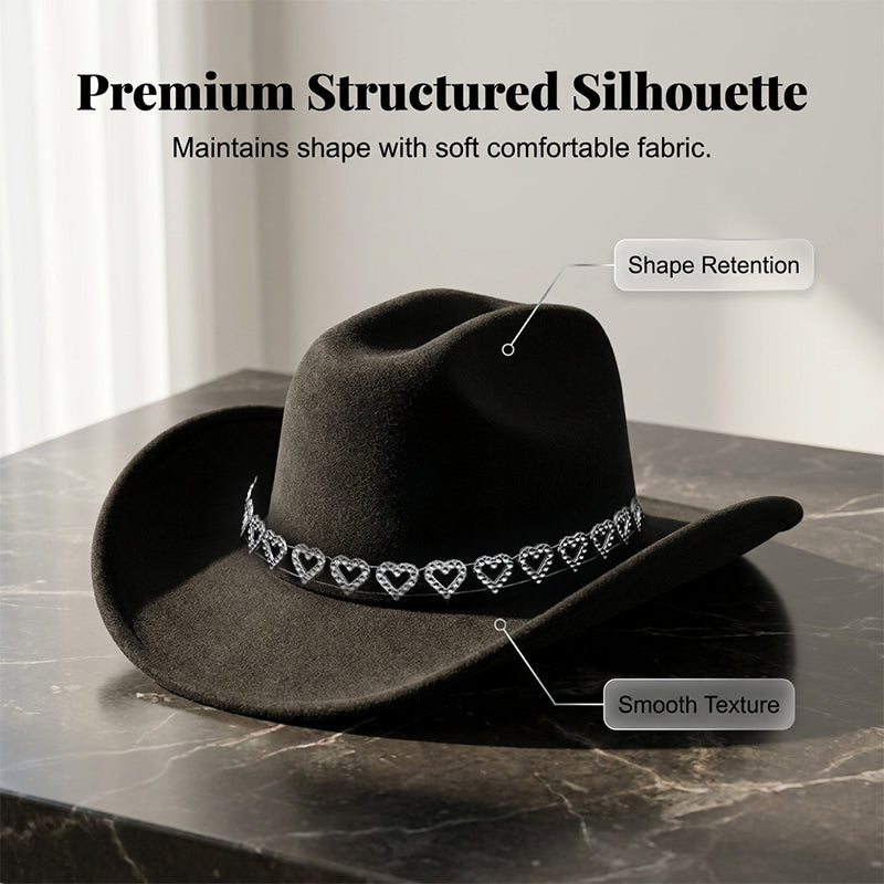 🤠 Dames rhinestone hart cowboyhoed – Sprankelende, elegante Franse jazz fedora ✨