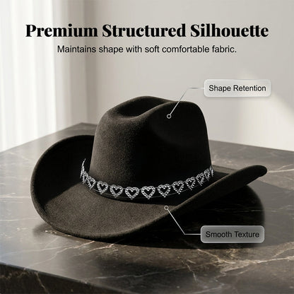 🤠 Dames rhinestone hart cowboyhoed – Sprankelende, elegante Franse jazz fedora ✨