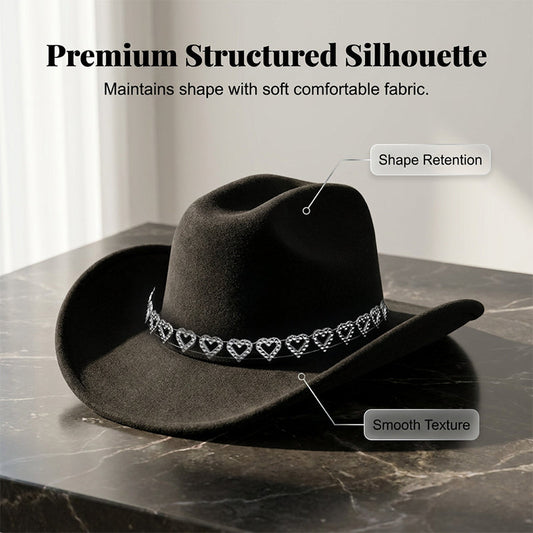 🤠 Dames rhinestone hart cowboyhoed – Sprankelende, elegante Franse jazz fedora ✨