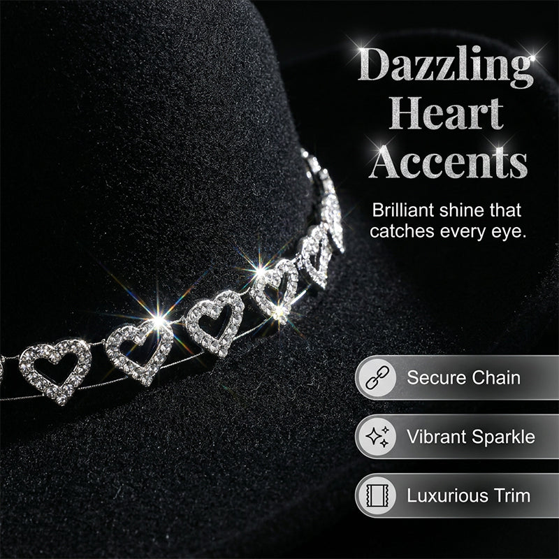 🤠 Dames rhinestone hart cowboyhoed – Sprankelende, elegante Franse jazz fedora ✨