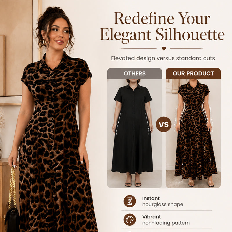 👗 Elegante damesjurk met revers en luipaardprint