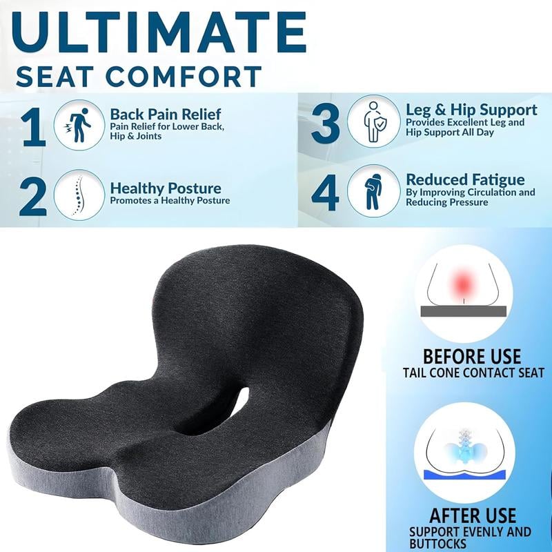 🔥 55% KORTING + GRATIS VERZENDING ☁️ Ergonomisch Traagschuim Zitkussen | Verlicht Rug- en Stuitpijn (Auto & Kantoor)