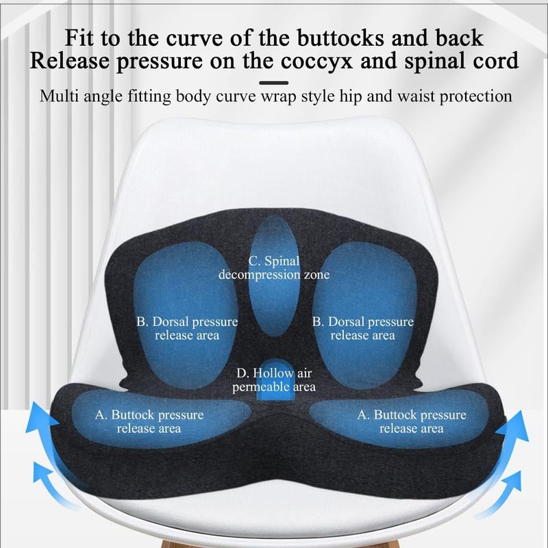 🔥 55% KORTING + GRATIS VERZENDING ☁️ Ergonomisch Traagschuim Zitkussen | Verlicht Rug- en Stuitpijn (Auto & Kantoor)