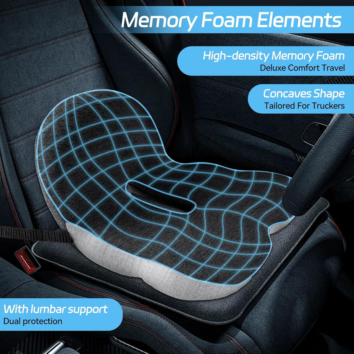 🔥 55% KORTING + GRATIS VERZENDING ☁️ Ergonomisch Traagschuim Zitkussen | Verlicht Rug- en Stuitpijn (Auto & Kantoor)