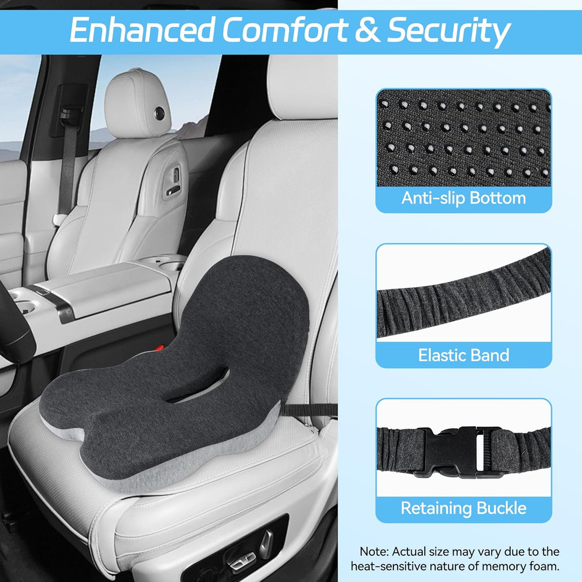 🔥 55% KORTING + GRATIS VERZENDING ☁️ Ergonomisch Traagschuim Zitkussen | Verlicht Rug- en Stuitpijn (Auto & Kantoor)