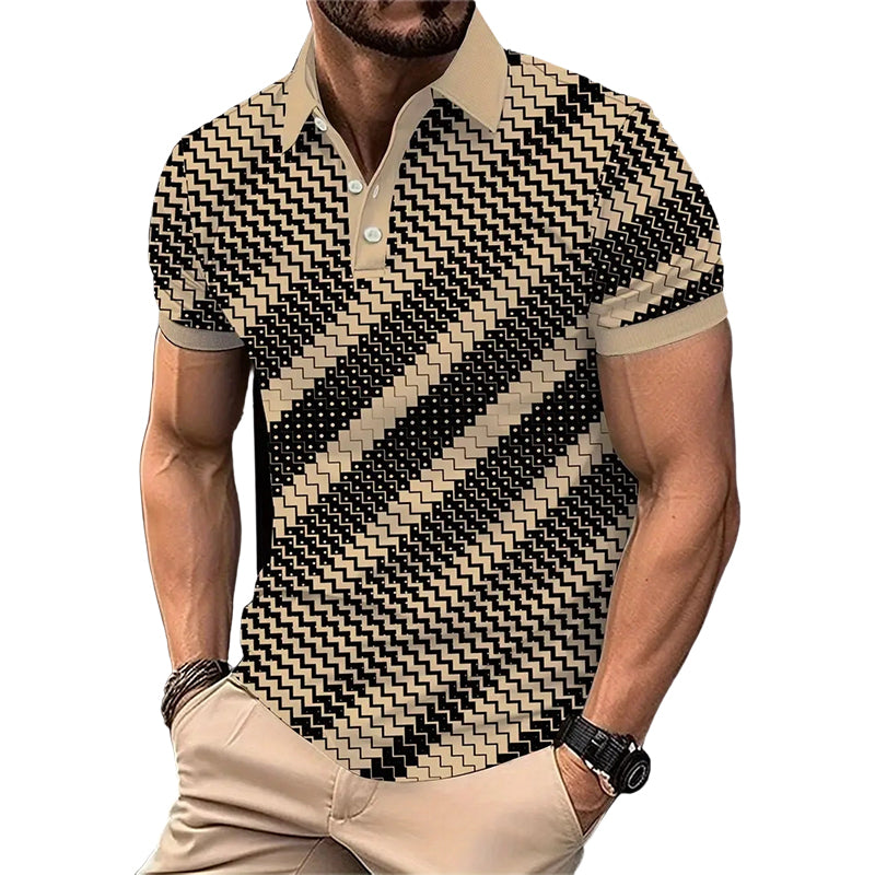 👕 Heren Geometrische Print Overhemd met Kraag ⭐