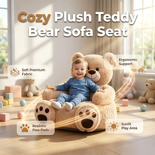 🔥50% KORTING + GRATIS VERZENDING🧸 Pluche teddybeer-kinderbank – Zacht kussen in de vorm van een stripfiguur met rugleuning