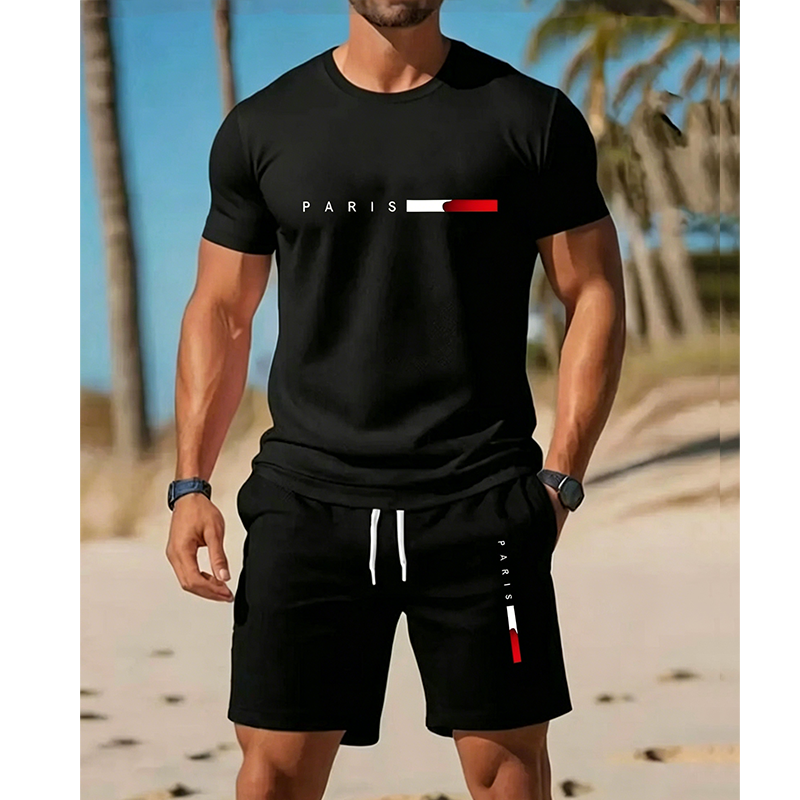👕 TIJDELIJKE AANBIEDING: 50% KORTING! ✨ Gedrukte 2-delige set voor heren – moderne athleisure, ademend, atletische pasvorm 🏃‍♂️