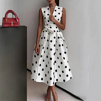 🌸 Mouwloze jurk met V-hals en stippen voor dames 👗