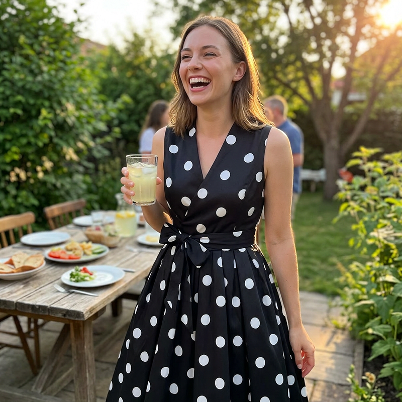 🌸 Mouwloze jurk met V-hals en stippen voor dames 👗