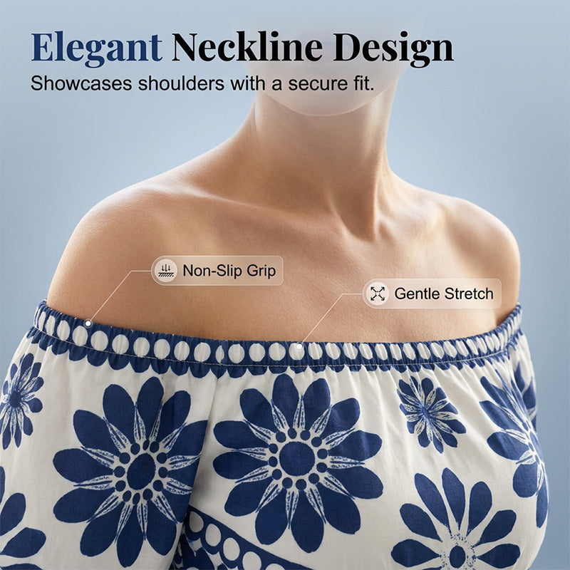 🎀 Damesresortjurk met blote schouders — uitsnijding bij de taille en madeliefjesprint 👗