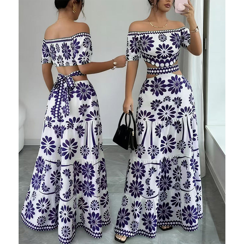 🎀 Damesresortjurk met blote schouders — uitsnijding bij de taille en madeliefjesprint 👗