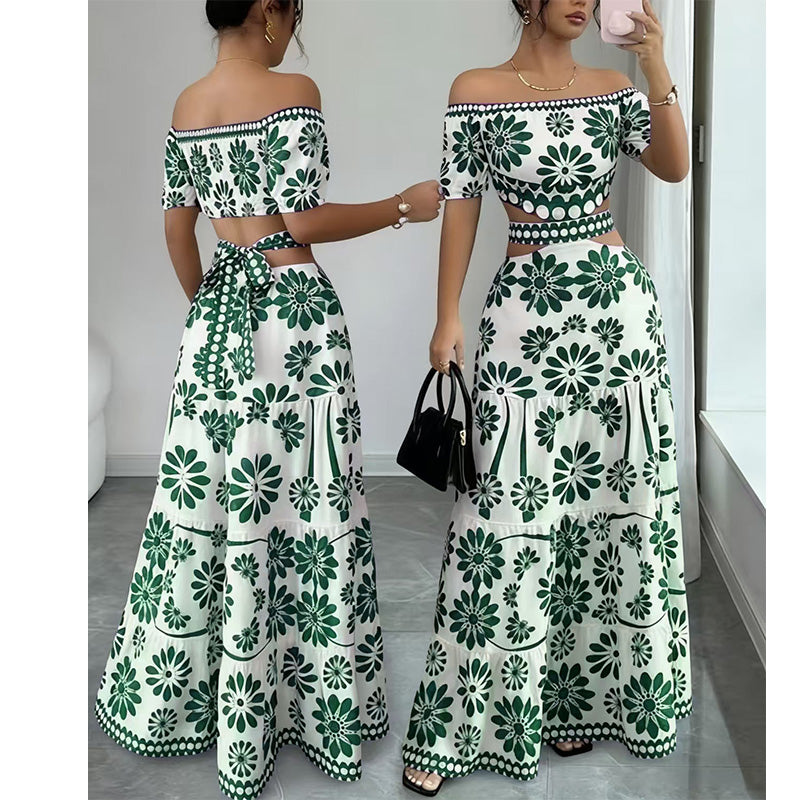 🎀 Damesresortjurk met blote schouders — uitsnijding bij de taille en madeliefjesprint 👗