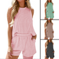 🌸 Gestreepte mouwloos vest en shorts tweedelige set