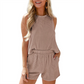🌸 Gestreepte mouwloos vest en shorts tweedelige set