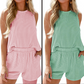 🌸 Gestreepte mouwloos vest en shorts tweedelige set