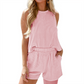 🌸 Gestreepte mouwloos vest en shorts tweedelige set