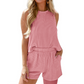 🌸 Gestreepte mouwloos vest en shorts tweedelige set