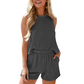 🌸 Gestreepte mouwloos vest en shorts tweedelige set
