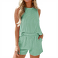 🌸 Gestreepte mouwloos vest en shorts tweedelige set