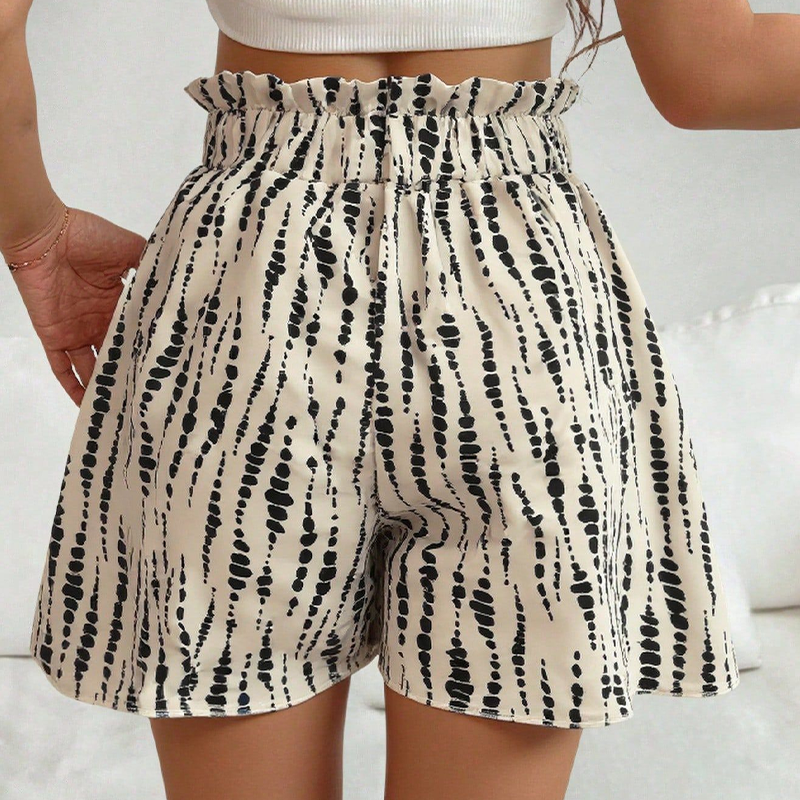 🩳 Damesshort met hoge taille en losse pasvorm, voorzien van een trekkoord