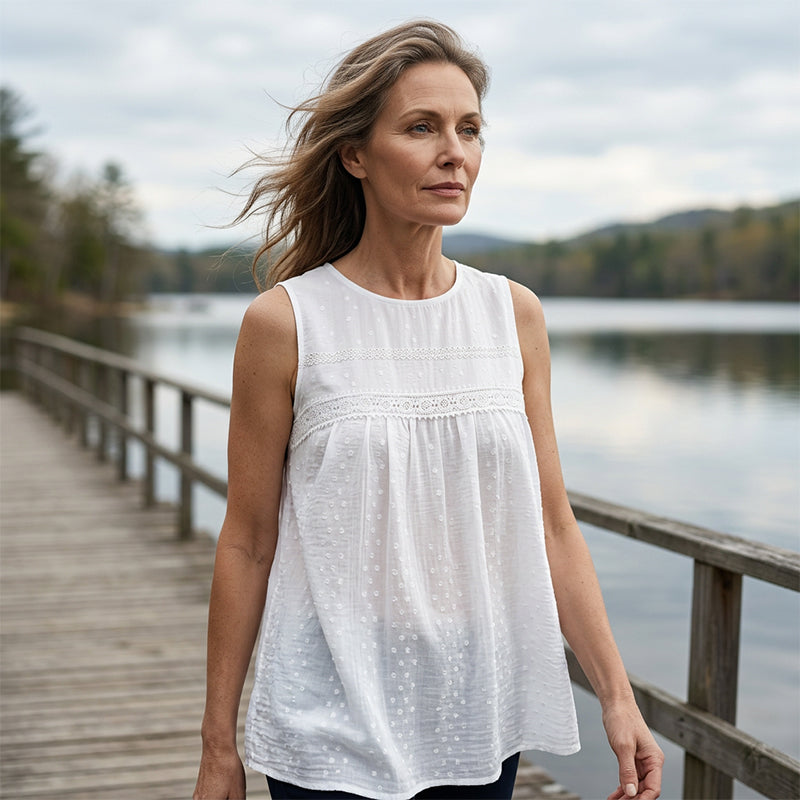 🌸 Mouwloze tanktop met kanten rand voor dames