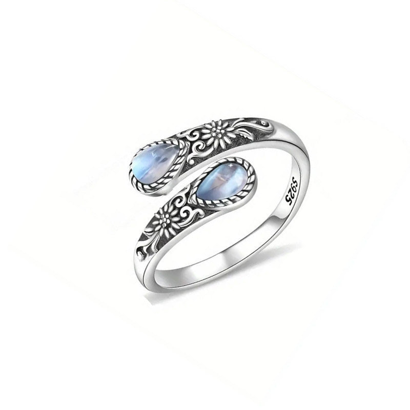 ✨ Vintage verstelbare open ring met een druppelvormige - lichtgevende zirkoon