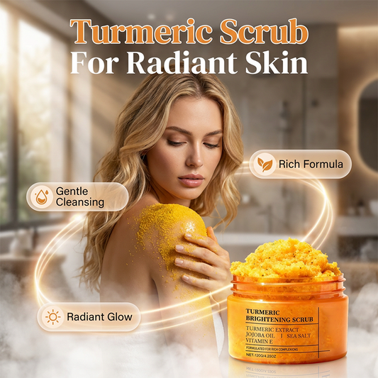 🍊✨Deze kurkuma scrub met zeezout en jojoba-olie exfolieert diep en onthult direct een stralende, egale huid