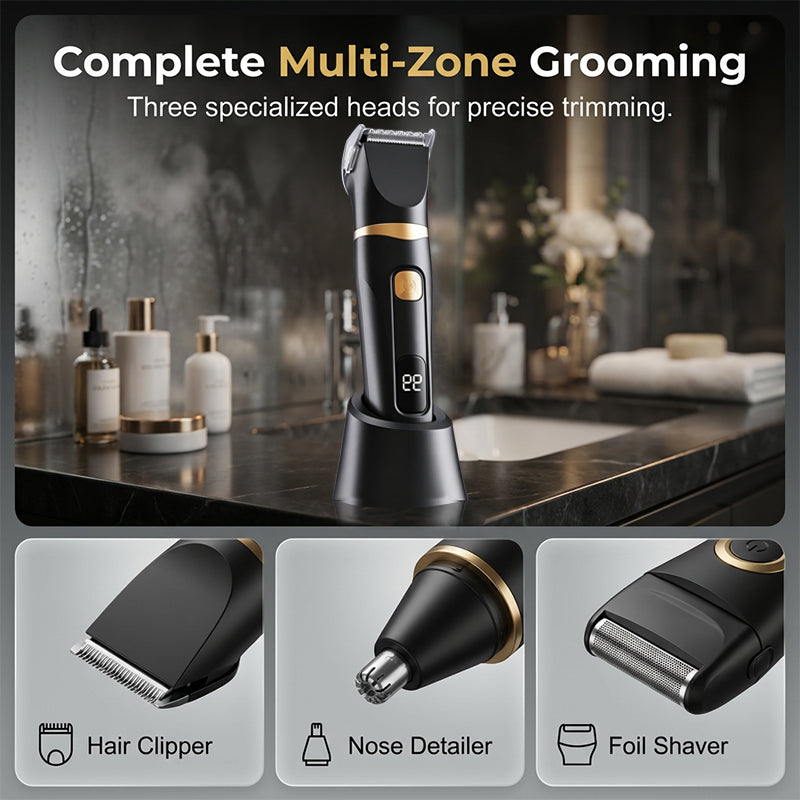 ⚡️3-in-1 Elektrische Trimmer & Scheerapparaat voor Mannen en Vrouwen - Lichaam, Neus & Haar - met LED Display