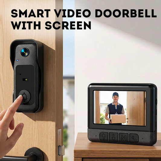🔔 Draadloze Slimme Video Deurbel met Beeldscherm – 1080P HD & tweeweg audio – Bewegingsdetectie, nachtzicht & eenvoudige installatie 📹📱✨