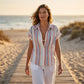⏳Tijdelijke aanbieding: 50% korting⏰Gestreepte damesblouse met korte mouwen en knopen👔🏖️