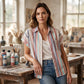 ⏳Tijdelijke aanbieding: 50% korting⏰Gestreepte damesblouse met korte mouwen en knopen👔🏖️