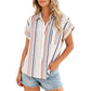 ⏳Tijdelijke aanbieding: 50% korting⏰Gestreepte damesblouse met korte mouwen en knopen👔🏖️