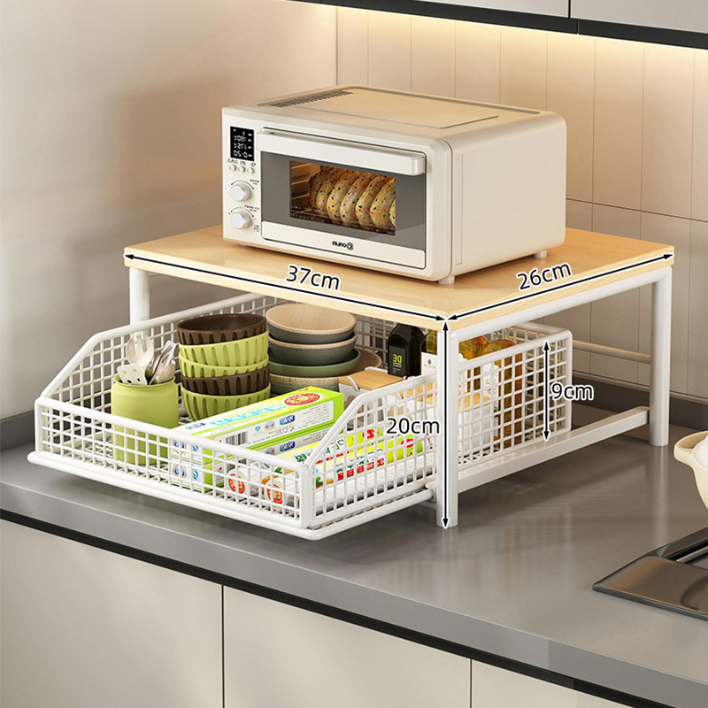 🍳  Magnetronstandaard met 2 niveaus en uitschuifbare lade – Stevig aanrechtblad, ruimtebesparend en gemakkelijk toegankelijk ✨