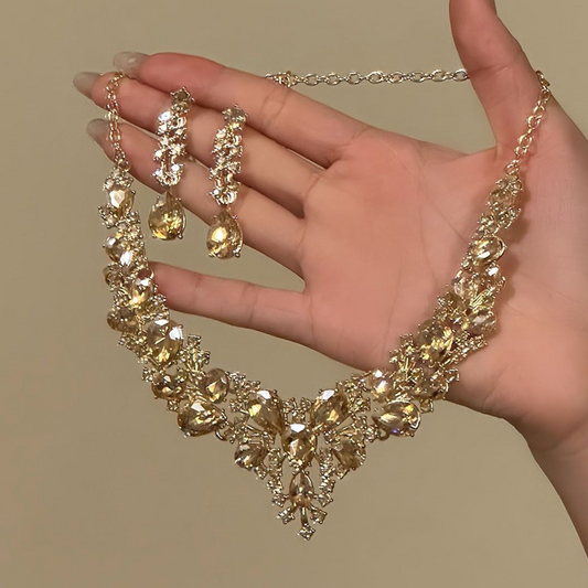 📿Elegante, geel glinsterende sieraden met strass-steentjes💎