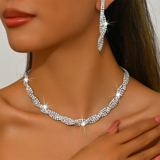 Fonkelende Strass Klauwketting Ketting & Oorbellen Set voor Dames