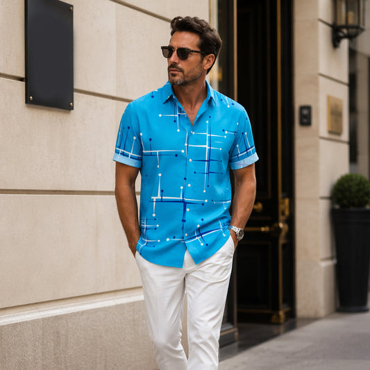 👔  Herenoverhemd met geometrische print, relaxte pasvorm en knopen ✨