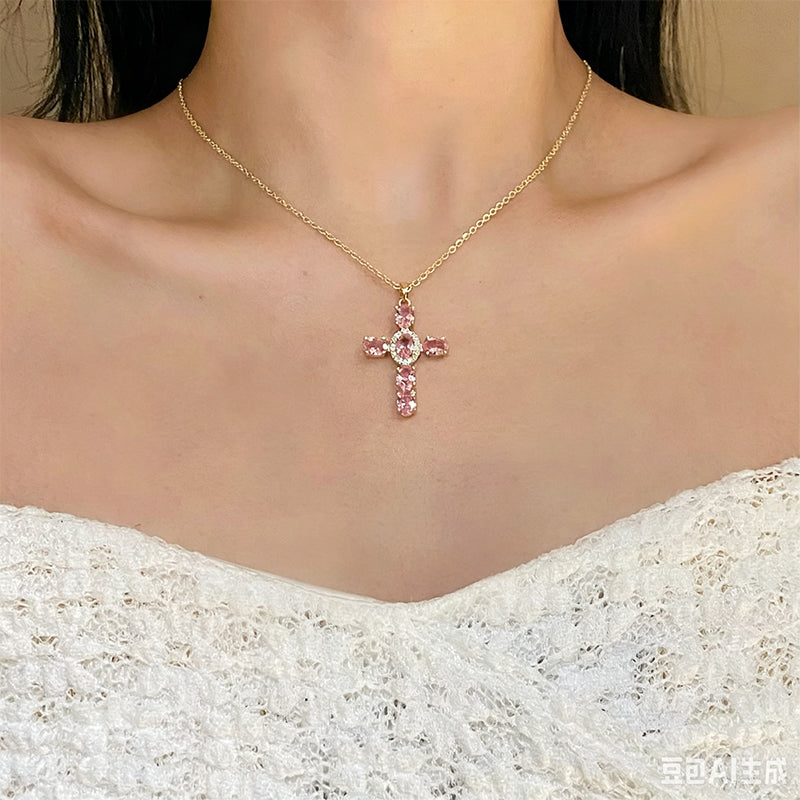 ✨ Kleurrijke ketting met zirkoon kruis-hanger voor dames