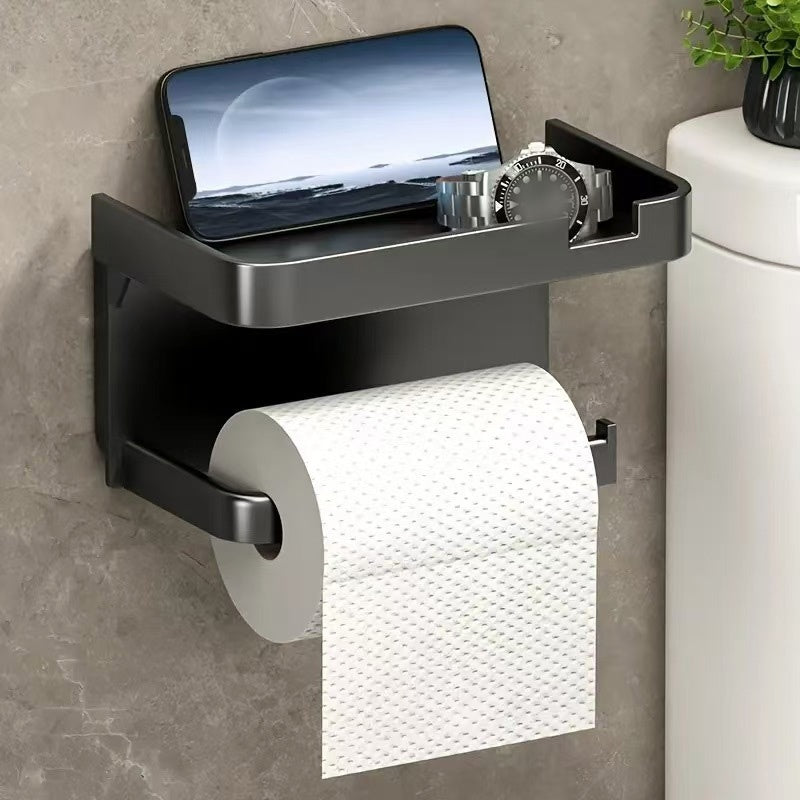 Toiletrolhouder voor aan de muur met opbergplank