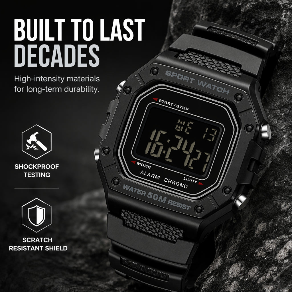 ⌚ NU 50% KORTING! 🌊 Digitaal sporthorloge – waterdicht tot 50 meter, verlicht LED-display en robuust ontwerp 🏔️