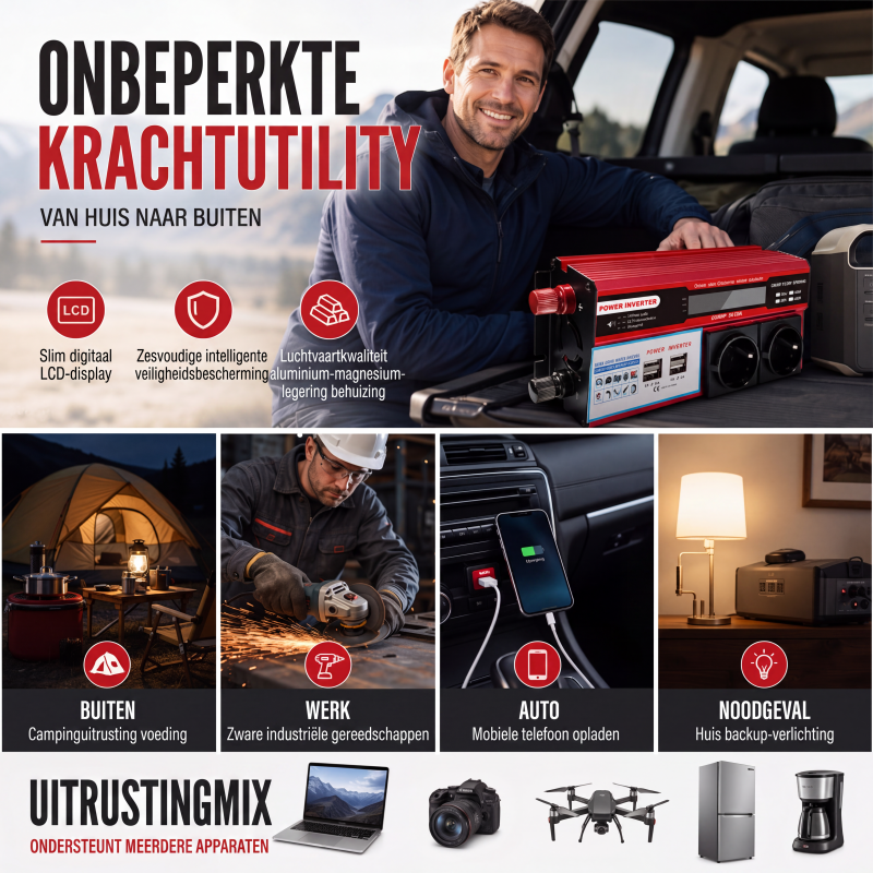 ⚡Krachtige auto-omvormer 12V naar 230V