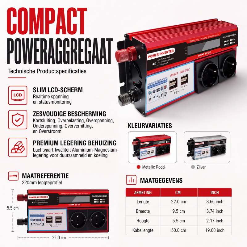 ⚡Krachtige auto-omvormer 12V naar 230V