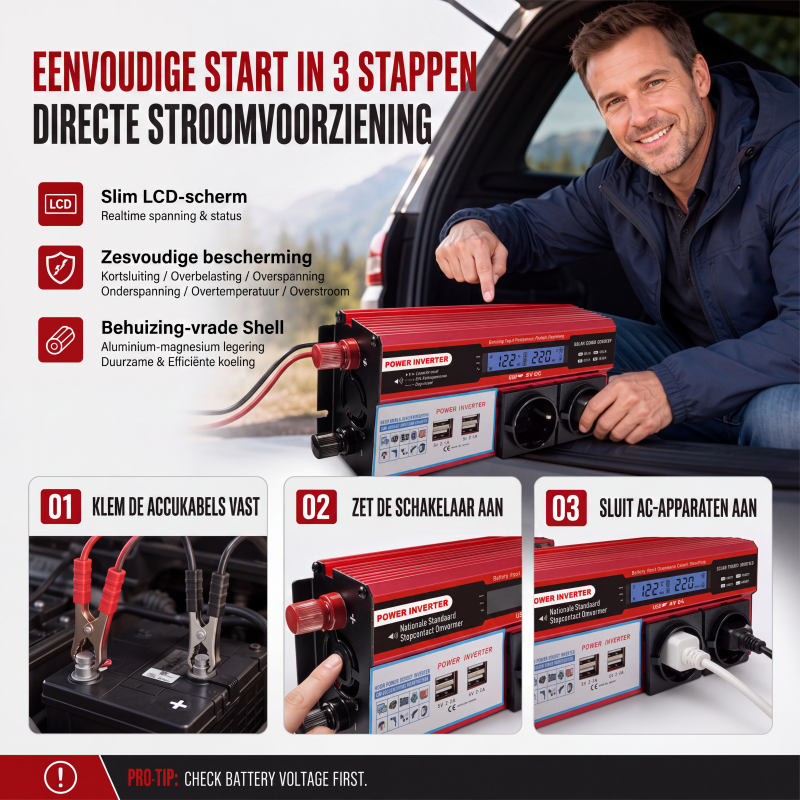 ⚡Krachtige auto-omvormer 12V naar 230V