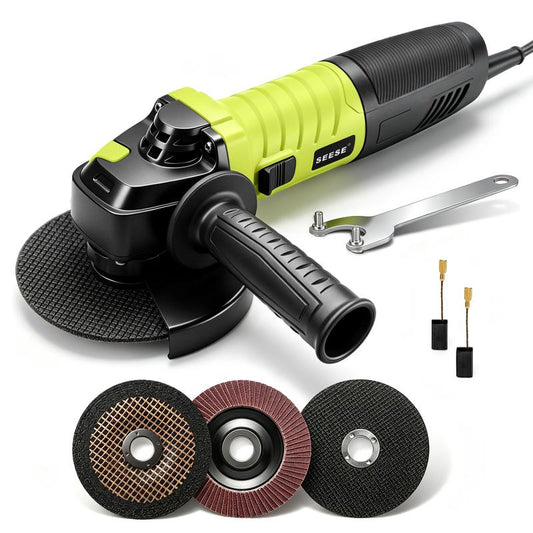 ⚡ SEESE 5-inch 8-amp haakse slijpmachine – 6 traploze snelheden, 11.000 tpm 🛠️ 🔧 Inclusief snijschijven, lamellenschijf en extra handgreep 💪 Perfect voor snijden, slijpen, polijsten en roestverwijdering