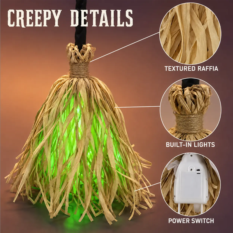 🧙 Halloween Animatie Heksenbezem Decoratie met Lichten en Geluid