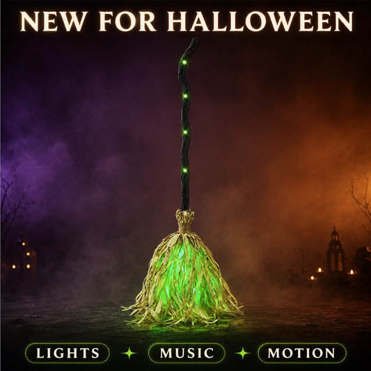 🧙 Halloween Animatie Heksenbezem Decoratie met Lichten en Geluid