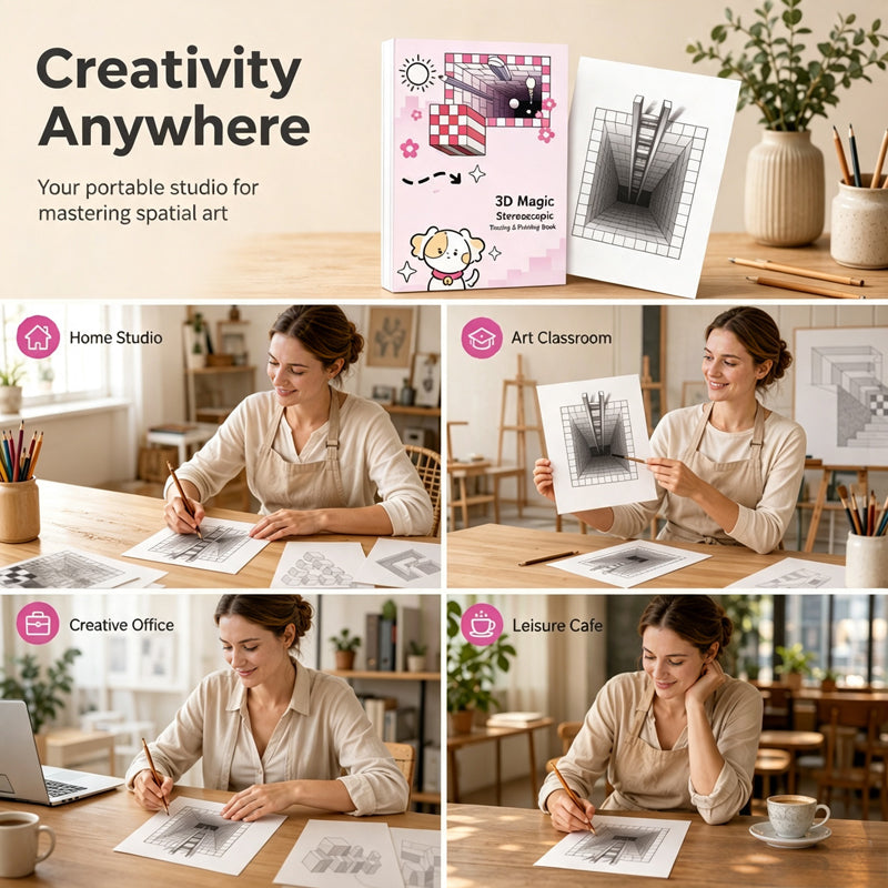 🎨✨ 50% KORTING! Nooit meer platte, saaie tekeningen! Dit 3D stereoscopische tekenboek met 64 sjablonen laat kindertekeningen van het papier springen – inclusief kleur- en knipactiviteiten!