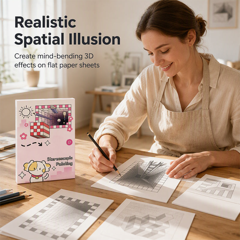 🎨✨ 50% KORTING! Nooit meer platte, saaie tekeningen! Dit 3D stereoscopische tekenboek met 64 sjablonen laat kindertekeningen van het papier springen – inclusief kleur- en knipactiviteiten!