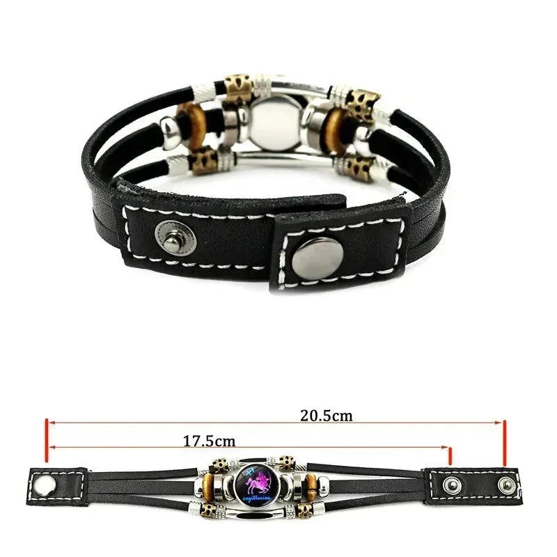 ⏰🎁Glow-in-the-Dark-armband met 12 sterrenbeelden van leer voor mannen en vrouwen (6,9/8,1 inch）