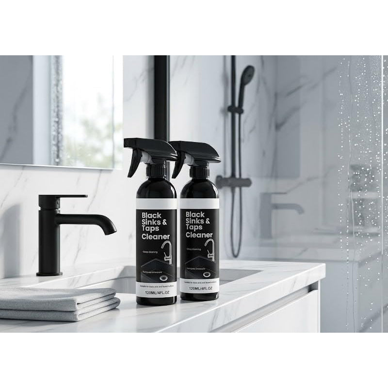 🚿  Kalkreiniger Spray voor Zwarte Wastafels & Kranen, Verwijdert Hardnekkige Watervlekken, Badkamerreiniger Zonder Schrobben voor Kranen, Wastafels & Doucheoppervlakken